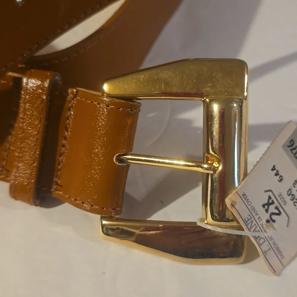 Vintage Leana Shop Mens TAN Leather Belt unique Gold Buckle New  Sz.2X